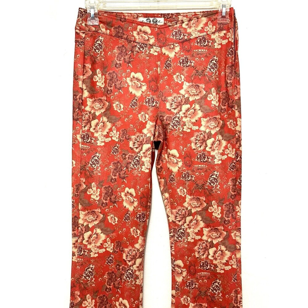 Free People House Party Faux Suede Flare Pant Rouge Red Flower Floral Combo 28